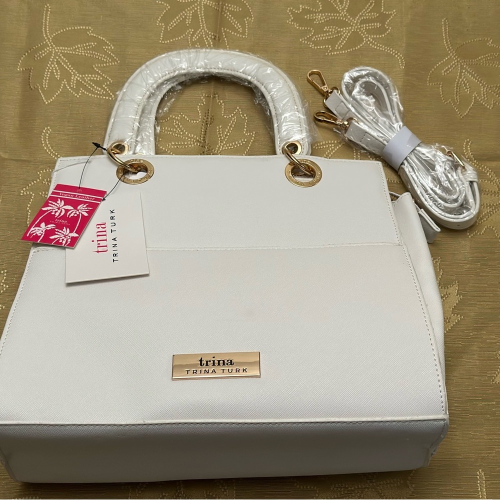 Trina Turk Cream Satchel with Gold Accents